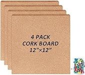 4 Pack Cork Board Tiles, Thick Bulletin Board Mini Wall with 50 Push Pins,Self Adhesive Backing,12"x12"-1/2"