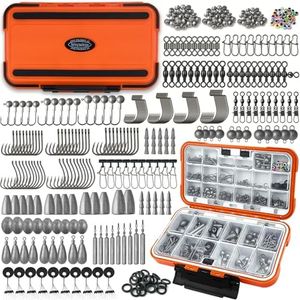 Vipfish Fishing Tackle Kit with Box – 423pcs Complete Terminal Tackle Assortment, Hooks, Sinkers & Swivels, Beads & Bobber Stops for Freshwater Bass & Trout (Orange-423PCS)