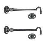 Adonai Hardware Plain Brass Window Cabin Hook (6", Black Powder Coated)- Supplied as 2 Pieces per Pack