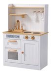 Hooga Toy Kitchen, Wooden Play Kitchen With Realistic Oven, Storage Cupboards, Utensils and Sink With Taps, White Kitchen Playset With Utensils and Interactive Dials