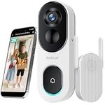 BOTSLAB 2K Video Doorbell Camera Wireless, No Subscription, Head-to-Toe View, 5200mAh Battery Capacity, AI Detection, 2.4GHz WiFi, IP66 Waterproof, WiFi Base Station, Two Way Audio