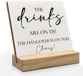 ANIANG Wedding Table Decor, Wedding Signs for Reception, Wedding Decor, Wedding Reception Decorations, The Drinks are on Us Wooden Wedding Plaque Signs with Wood Stand for Wedding Open Bar Decor