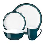 Denby - Greenwich Dinner Set For 4 - 16 Piece Tableware Green, White - Dishwasher Microwave Safe Crockery - 4x Dinner Plate, 4x Small Plate, 4x Cereal Bowl, 4x Coffee Mugs - Chip, Crack Resistant