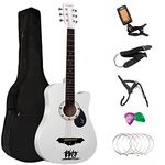 4/4 Size 38" Classic 6 Strings Acoustic Guitar Full Package Pack with Accessories (White)