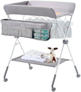 VEVOR Baby Changing Table, Foldable Diaper Change Station with Side Basket, Adjustable Height Portable Changing Table with Lockable Wheels, Multi-Functional Storage Organizer Nursery, Light Gray