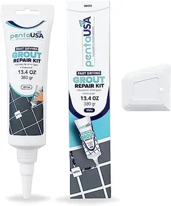 PentaUSA Tile Grout - White Grout Filler Tube, 13.4 Oz Fast Drying Grout Repair Kit, Repairs Renews Fills Grout Cleaner - Restore, Renew Grout Line, 380gr - 13.4 oz (White)
