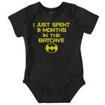 9 Months Batcave Funny Batman Cool Superhero Cute Baby Onesie Bodysuit