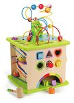 Hape Country Critters Wooden Activity Play Cube by Hape International International International | Wooden Learning Puzzle Toy for Toddlers, 5-Sided Activity Center with Animal Friends, Shapes, Mazes, Wooden Balls, Shape Sorter Blocks and More