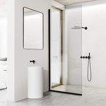 Bathroom Shower Door Screen, 34 in. W x 74 in. H Single Panel Frameless Shower Screen with Tempered Glass, For Bathroom and Bathtub, Clear Shower Door Screen with Matte Black Rods