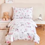 STYHO Pink Toddler Bedding Sets for Girls Rose Flower Duvet Cover with Pillowcase Soft Reversible Floral Cot Bed Duvet Cover Sets for All Seasons(Rose, Cot Bed)