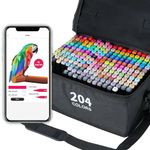 Vokiuler 204 Alcohol Art Markers Pens Set with APP, Dual Tips Artists Marker Broad & Fine Gift for Stundent Kids Adult Artists Drawing Coloring Illustration Graphic Designing with Carrying Case
