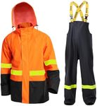 FWG Men's Fishing Rain Suits Waterproof Jacket with Bib Pants, Hi-Vis Reflective, Stretchable & Durable(Orange Reflective,Medium)