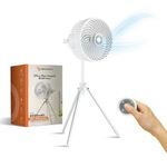 Dravina Portable Table Fan with Magnetic Remote Control 120° Rotation, Removable Tripod Stand| 3 Light Modes - 4 Speed| 6000mAh Battery BLDC Fan With Upto14 Hrs Run Time| For Travelling, Office