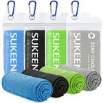 Sukeen 4Pack Cooling Towel (40''x12'') for Neck and Face, Soft & Breathable Chilly Sports Towel, Quick-Drying Sweat Absorbing Wraps with Tech. Yoga, Sport, Running, Workout, Black/Gray/Sky Blue/Green