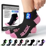 SB SOX Low Cut Athletic Socks – Compression Ankle Socks for Men & Women – 2 Pairs (US, Alpha, Medium, Regular, Regular, Black/Pink)