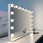 WAYKING Makeup Mirror with Lights, Hollywood Lighted Vanity Mirror with Touch Screen Dimmer, Tabletop Mirror with USB Charging Port, 3 Color Lighting Modes, White (H17.3 X L22.8 Inch)