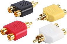 YACSEJAO RCA Y Splitter Adapter Gold Plated RCA 1 Male to 2 Female Y Splitter Connectors for Subwoofer, Car Radio, Amplifier, TV, Digital Audio Etc- 4-Pack（Red white black yellow）