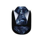 HISDERN Navy Blue Ties for Men Wedding Tie and Pocket Square Set Elegant Floral Tie Silk Necktie & Handkerchief Sets Party Business