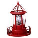 Solar Lighthouse Lamp Auto 360° Rotation Lighthouse Light Waterproof Decorative Metal Solar Garden Lights for Patio Lawns Garden Decorations 5.9x8.3 Inch Red