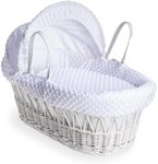 Clair de Lune Dimple White Wicker Moses Basket with Bedding 68 x 30 cm (White)