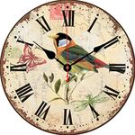 BERYART 14 Inch Silent Non-Ticking Colorful Bird Design Wall Clock Roman Numeral Clocks Wooden Round Wall Clocks Battery Operated Decorative Clock for Kitchen/Bedroom/Living Room/Office …