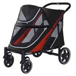 ZHUOYUANTONG Large Dog Stroller-4 Wheel Pet Stroller Suitable for Medium to Large Dogs or 2 Dogs,Foldable Dog Stroller,132lbs Capacity,360 Front Wheel,Red and Black