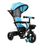 Luusa® GT-500 Kids Tricycle with Parental Control Handle with Canopy, Safety Guard Rail & Cushioned Seat | Plug & Play Baby Trike for Boys & Girls (1 to 4 Years) | Up to 25 kg Load Capacity | Made in India | Blue