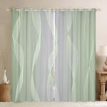 Gradient Sage and Grey Blackout Curtains Ombre Curtains & Drapes,Spiral Silver Print Wave Striped Pattern 2 Panels 42" Wx63 L Curtains,Abstract Art Room Decor Aesthetic