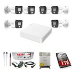 HIKVISION Full HD 8 Channel DVR with 2 MP 6 Outdoor Cameras [COLOR NIGHT VISION + BUILT-IN AUDIO MIC + SMART DUAL LIGHT + MOTION DETECTION] + 1 TB HDD + 8 Ch SMPS, USEWELL CCTV Cable+BNC/DC Set, WHITE