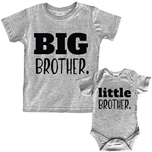 Big Brother Little Brother Shirts Matching Outfits Sibling Gifts Baby Set, Light Gray, Kids (5T) / Baby (0-3M)
