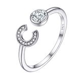 Womens Ring Cute C Letter Initial Sterling Silver Cubic Zirconia Adjustable Knuckle Rings