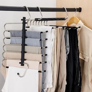 Pants Hangers,2 Pack 6 in 1 Adjustable,Non-Slip Pant Hangers,Space Saving Hangers,Ideal for Clothes Closet Storage Organizer of Pants, Scarves, Dresses