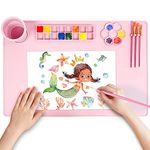 Silicone Painting Mat, 23"×16" Silicone Art Mat with 10 Pcs Paint Brush Set, Silicone Craft Mat with Collapsible Cup, Nonstick Artist Mat for Kids Painting Art Clay Resin Casting DIY