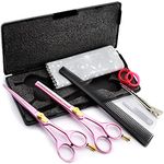 Haryali London Hairdressing Scissors Set - 6 Inches Pink Professional Hair Cutting Scissors Set - 2 Thinning Shears with Adjustable Screw - Hairdressing Comb