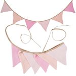 G2PLUS Nursery Fabric Bunting, Baby Bunting for Nursery, 6PCS Double Side Cloth Triangle Banner, Pastel Pink Cotton Bunting Banner for Nursery/Bedroom/Baby Shower Decor, 1.9m