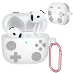 Qoosea for AirPods 4 Case Cover Silicone Protective Cover for Apple Airpods 4th Generation Shockproof Support Wireless Charging Soft Case Classic Retro Handheld Game Console Design Case White