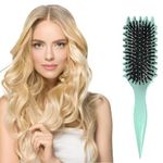 Curly Hair Brush for Women Men, Curl Defining Brush Curling Roll Hair Combs for Shaping Defining Curls and Blowout Teasing (Green)