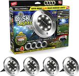 Bell+Howell Disk Lights Deluxe Super Bright 8-LED Bulbs Solar-Powered Auto On/Off Outdoor Lighting, Waterproof Rust-Free Staineless Tops for Landscape, Garden, Pathway As Seen On TV (Set of 4)