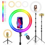 PEYOU 【12"】Ring Light with Stand 73" Tall Tripod with DESK RING LIGHT, 38 Color Modes Selfie Ring Light with Stand and Phone Holder, 3 in 1 Dimmable LED Ring Light for iPhone Android, YouTube, Makeup