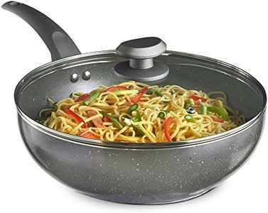 VonShef Non-Stick Wok, Induction Safe Non-Stick Frying Pan, Deep Aluminium Stir Fry Wok with Glass Lid & Stay Cool Handle, 28cm Diameter & Marble Finish