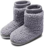 MIXIN Women's Comfort Warm Faux Fleece Fuzzy Ankle Bootie Slippers Plush Lining Slip-on House Shoes Anti-Slip Sole Indoor/Outdoor, Ash Grey, 7-8