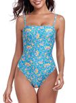 RELLECIGA Women's Floral Print High Cut Bandeau One Piece Swimsuits with Adjustable Shoulder Straps Size Large