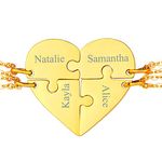 Personalized Custom 4 BFF Necklace Gold Plated Heart Puzzle Matching Friendship Pendant with Solid Lobster Clasp, Best Friends Jewelry for Sisters, Gift for Sisters Birthday Party