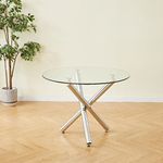 Velets 36" Luna Round Glass Top Dining Table w/Sturdy Metal Legs, Sleek Design for Dining Room, Kitchen & Living Room, Best for Modern Home Decor, Small Spaces, Breakfast Nooks & Kitchens (Chrome Leg)