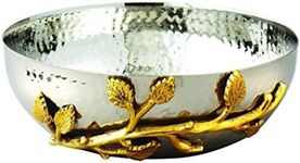 Elegance Golden Vine Hammered Stainless Steel Salad Bowl, 6.5-Inch, Silver/Gold (70031)