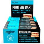 Legion Protein Bar Peanut Butter Jelly - 100% Whey Protein, Soy Free Protein Bars with Prebiotic Fiber - Low Fat Healthy Protein Bar - Gluten Free, Naturally Flavored, Low Sugar Protein Bars (12 Count)