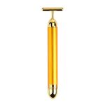 Dealsure 24k Gold Energy Beauty Bar Electric Vibration Facial Massage Roller Waterproof Face Skin Care T-Shaped Anti Wrinkle Massager for Forehead Cheek Neck Clavicle Arm (Gold Colour)