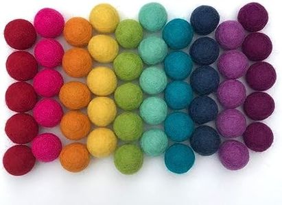 Rainbow Party - 100% Handmade Wool Felt Pom Poms - (50) Pure New Zealand Wool Felt Balls - DIY Pompoms - 0.8-1.0" Size - Drawstring Muslin Bag