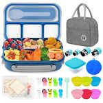 HAIMST Kids Lunch Box, 28Pcs Bento Lunch Box Accessories 1300ML 4 Compartments Leak Proof Lunch Container for Adult with Cookie Cutters Silicone Cupcake Liners Lunch Bag Fruit Forks Blue