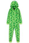 Minecraft Boys Fleece Onesie, Hooded Onesie Pyjamas - Gifts for Gamers (Green, 11-12 Years)